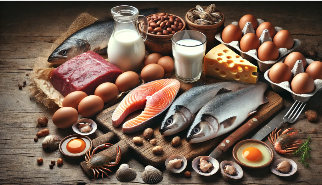 Foto mit Lebensmitteln mit hohem Vitamin B12-Gehalt